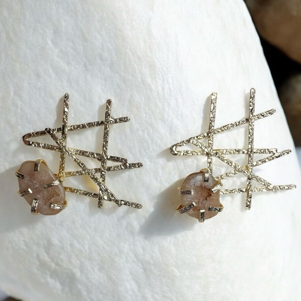 Boho Abstract Stone Statement Earrings - Picture 5 of 15